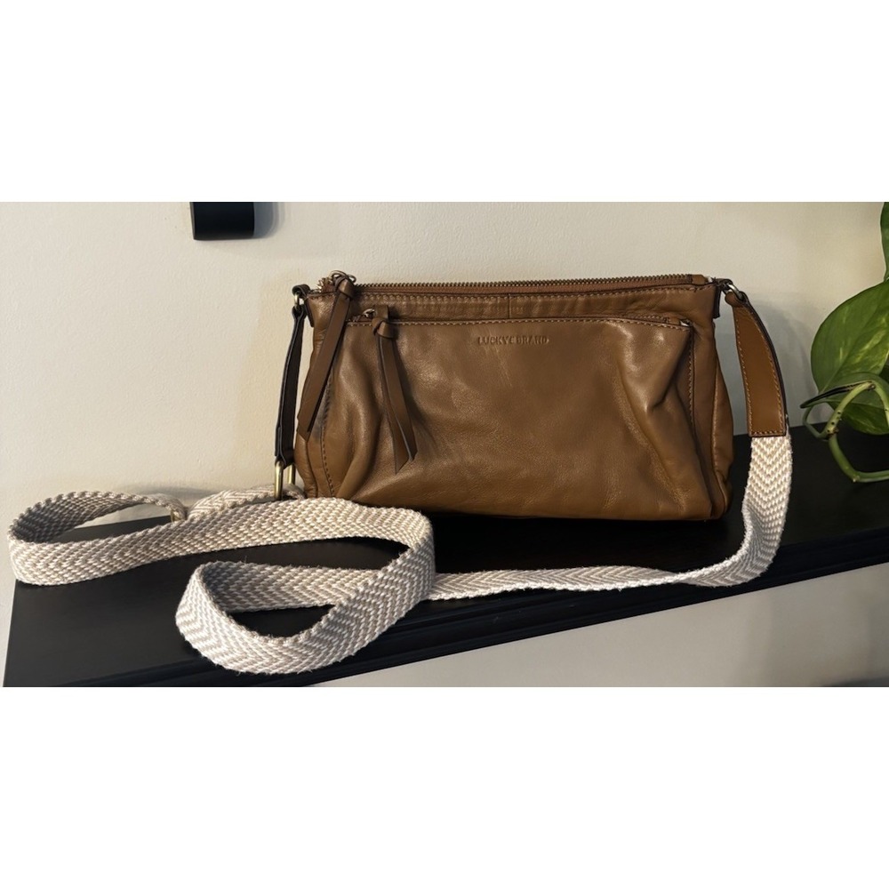 Lucky Brand Genuine Leather Crossbody Koda Bag W/ Canvas Adjustable Strap - Picture 1 of 11